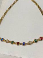 Korean Gold Plated Chain with Multi-Colored Rhinestones Parure
