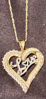 10K Yellow Gold~Genuine Diamond Heart Shaped “Love” Pendant and 10K Yellow G
