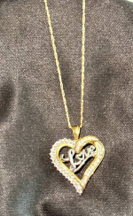 10K Yellow Gold~Genuine Diamond Heart Shaped “Love” Pendant and 10K Yellow G