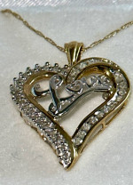 10K Yellow Gold~Genuine Diamond Heart Shaped “Love” Pendant and 10K Yellow G