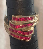 10k Yellow Gold-Ladies Gold Genuine Ruby Ring- Size 8.