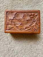 hand carved wooden box,