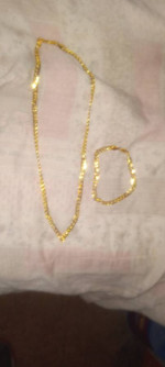 GOLD PLATED 25" THICH CHAIN AND BRACELET