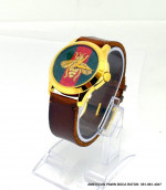 GUCCI G-Timeless Gold Tone Green & Red Bee Dial Brown Leather Strap Wa