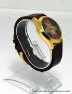 GUCCI G-Timeless Gold Tone Green & Red Bee Dial Brown Leather Strap Wa