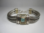 Heavy Chain Bracelet with Aquamarine Sterling Silver and 18k Gold