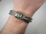 Heavy Chain Bracelet with Aquamarine Sterling Silver and 18k Gold