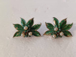 Mid-Century 1940's Barclay Signed Clip-On Earrings Faux Pearls Enamel