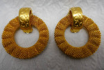 Vtg Designer Signed Carolina Herrera CH Clipon Hoop Gold Tone Earrings