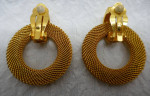 Vtg Designer Signed Carolina Herrera CH Clipon Hoop Gold Tone Earrings