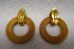 Vtg Designer Signed Carolina Herrera CH Clipon Hoop Gold Tone Earrings
