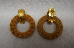 Vtg Designer Signed Carolina Herrera CH Clipon Hoop Gold Tone Earrings