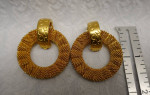 Vtg Designer Signed Carolina Herrera CH Clipon Hoop Gold Tone Earrings