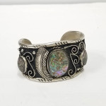 Rare Sterling Silver Old Pawn Navajo Petroglyph Style and Abalone Cuff