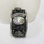 Rare Sterling Silver Old Pawn Navajo Petroglyph Style and Abalone Cuff