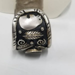 Rare Sterling Silver Old Pawn Navajo Petroglyph Style and Abalone Cuff