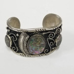 Rare Sterling Silver Old Pawn Navajo Petroglyph Style and Abalone Cuff