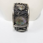 Rare Sterling Silver Old Pawn Navajo Petroglyph Style and Abalone Cuff