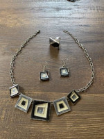 Gray geometric jewelry: necklace, earrings and ring