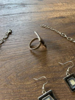 Gray geometric jewelry: necklace, earrings and ring
