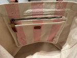 $98 MADEWELL Canvas Transport Tote Bag Ivory Stripe LEATHER handle