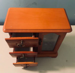 Wooden Jewelry Box  Organizer Chest Exquisite ETCHED GLASS door