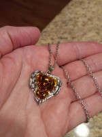 New Gold Filled Heart Necklace with Feathers Surrounding a Dog