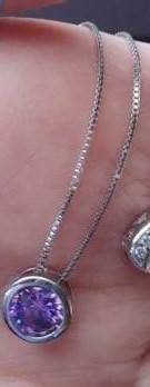 New Purple CZ Stone Necklace with Extension Chain