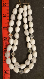 Lisner Earing / Double Strand Necklace Set  - white