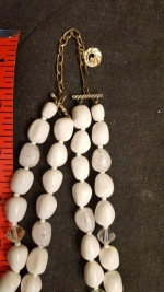 Lisner Earing / Double Strand Necklace Set  - white