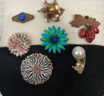 Lot of 7 brooches pins and wood strawberries