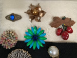 Lot of 7 brooches pins and wood strawberries