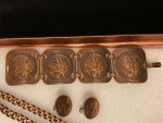 unmarked chunky copper pendent necklace,bracelet, screw earrings