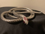 Whiting & Davis Vtg silver tone mesh snake necklace belt, rhinestone