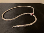 Whiting & Davis Vtg silver tone mesh snake necklace belt, rhinestone