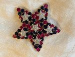 Signed Joan Rivers brooch, pink/red blue clear crystal star gold tone