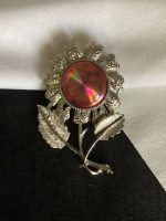 Hologram signed Jewelarama flower brooch 2 1/4" t x 1 1/2"