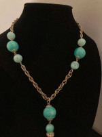 Chunky necklace, beads on chain, with drop accent