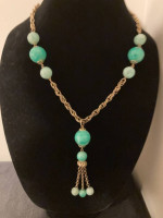Chunky necklace, beads on chain, with drop accent