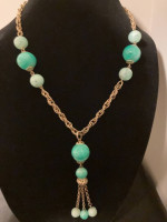 Chunky necklace, beads on chain, with drop accent
