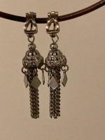 Lot of 2, 51" dangle necklaces & 1 pr earrings marked 1968 PAT. P