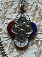 Religious Silver Enameled Air, Land, & Sea Four-Way Cross Necklace