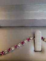 RUBY/WHITE SAPPHIRE NECKLACE W/MATCHING EARRINGS & BRACELET SET .925 S
