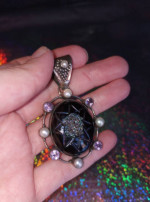 Beautiful Titanium Druzy Sterling Amethyst Pearl Necklace Pendant obo