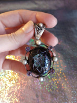 Beautiful Titanium Druzy Sterling Amethyst Pearl Necklace Pendant obo