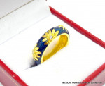 HIDALGO 18K 750 Yellow Gold Blue Enamel Diamond Stackable Band Ring si