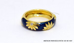 HIDALGO 18K 750 Yellow Gold Blue Enamel Diamond Stackable Band Ring si