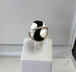 10K GOLD BLACK ONYX MOTHER OF PEARL DIAMOND SWIRL RING LOCAL ESTATE PC