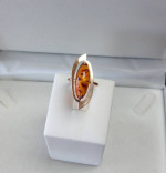 14K GOLD AMBER FOSSIL FASHION RING Sz.7,3/4 LOCAL ESTATE SALE STUNNING