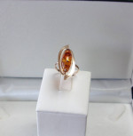 14K GOLD AMBER FOSSIL FASHION RING Sz.7,3/4 LOCAL ESTATE SALE STUNNING